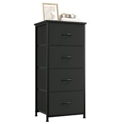 Somdot Kommode mit Schubladen, Kommode Schlafzimmer Wohnzimmer Flur, Komodenschrank Schubladenschrank Aufbewahrungsschrank Stoffkommode, 4 Stoffschubladen, Schwarz, 30T x 42B x 93H cm