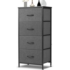 DUMOS Kommode mit Schubladen - kommoden & Sideboards f&uuml;r Schlafzimmer Geeignet, Komodenschrank mit 4 Schubladen, Stoffkommode mit Stabilem Stahlrahmen, Ideal f&uuml;r Schlafzimmer, Wohnzimmer (Grau)