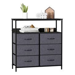 LYNCOHOME Kommode mit Schubladen aus Stoff, Sideboard Flur Schrank mit 6 Stoffschubladen und F&auml;chern, Schubladenschrank Ordnungsm&ouml;bel f&uuml;r K&uuml;che B&uuml;ro Bedroom