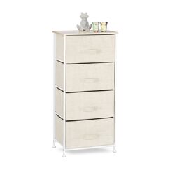 Relaxdays Regalsystem, 4 Stoff-Schubladen, universale Schubladenbox, Metall und Holz, HxBxT: 95 x 45 x 30 cm, beige, Design B
