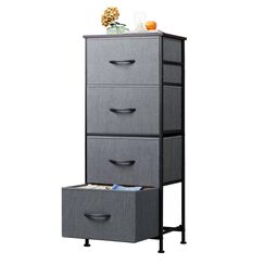 WLIVE Kommode mit 4 Schubladen aus Stoff, Kommodenschrank f&uuml;r Schlafzimmer, Kommode Wohnzimmer, mit Stabiler Stahlrahmen, Holzplatte, Dunkelgrau