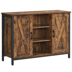 VASAGLE Sideboard, K&uuml;chenschrank, offene Regalf&auml;cher, Beistellschrank mit T&uuml;ren, 100 x 35 x 70 cm, Industrie-Design, vintagebraun-schwarz LSC098B01