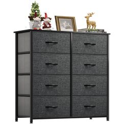 YITAHOME kommode mit Schubladen, Schrank mit 8 Schubladen aus Stoff, Aufbewahrungskommode Industrial Stil f&uuml;r Schlafzimmer, Wohnzimmer,Flur, Schwarz Aufbewahrungsschrank