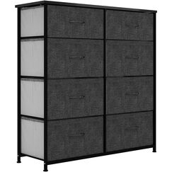 YITAHOME kommode mit Schubladen, Schrank mit 8 Schubladen aus Stoff, Modernen Stil, Stabiler Metallrahmen, Holztischplatte, Aufbewahrungskommode f&uuml;r Schlafzimmer, Wohnzimmer, Flur, Schwarz und Grau