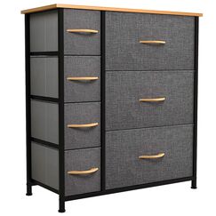 YITAHOME kommode mit Schubladen, Schrank mit 7 Schubladen aus Stoff, Aufbewahrungskommode Industrial Stil f&uuml;r Schlafzimmer, Wohnzimmer,Flur, Dunkelgrau Aufbewahrungsschrank