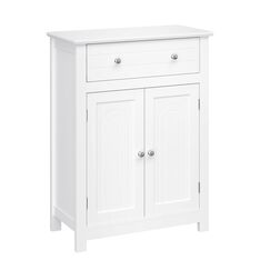 VASAGLE Badezimmerschrank, Badschrank mit Schublade und verstellbarem Zwischenfach, Aufbewahrungsschrank, Landhausstil, 60 x 30 x 80 cm, wei&szlig; BBC61WT