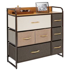 mDesign Kommode mit 7 Schubladen &ndash; breiter Schubladenschrank f&uuml;r Schlafzimmer, Wohnzimmer oder Flur &ndash; Kleiderkommode aus Metall, MDF und Stoff &ndash; mehrfarbig und braun