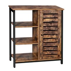 VASAGLE Aufbewahrungsm&ouml;bel, Sideboard, Schrank, 3 Regale und 1 Fach mit T&uuml;r, Stahlrahmen, K&uuml;che, Wohnzimmer, B&uuml;ro, Industriestil, rustikales Braun und Schwarz LSC74BX