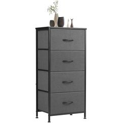 Sweetcrispy Kommode mit 4 Schubladen, Stoff Schubladenschrank, Schmal Schrank, Kommode Schlafzimmer, Industrial Stil f&uuml;r Wohnzimmer, Kinderzimmer, Flur Aufbewahrungsschrank, Hellgrau