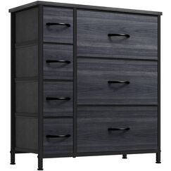 YITAHOME Kommode mit 7 Schubladen, Schrank mit Schubladen aus Stoff, Aufbewahrungskommode Industrial Stil f&uuml;r Schlafzimmer, Wohnzimmer, Kinderzimmer, Aufbewahrungsschrank (Schwarzgrau)