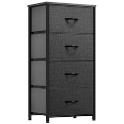 YITAHOME Kommode mit Schubladen, Schrank mit 4 Schubladen aus Stoff, Aufbewahrungskommode Industrial Stil f&uuml;r Schlafzimmer, Wohnzimmer, Kinderzimmer, Flur, Aufbewahrungsschrank (Schwarzgrau)
