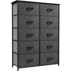 YITAHOME Kommode mit Schubladen, Schrank mit 10 Schubladen aus Stoff, Aufbewahrungskommode Industrial Stil f&uuml;r Schlafzimmer, Wohnzimmer, Kinderzimmer, Flur, Aufbewahrungsschrank (Dunkelgrau)