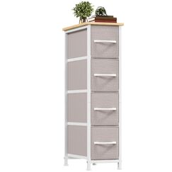 Somdot Kommode mit Schubladen, Kommode Schmal Schlafzimmer Wohnzimmer Flur, Komodenschrank Schubladenschrank Aufbewahrungsschrank Stoffkommode, 4 Stoffschubladen, Ashgrau, 48T x 20B x 75H cm