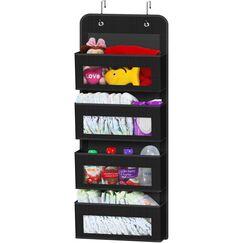 Simple Houseware Taschen-Organizer f&uuml;r die T&uuml;r-/Wandmontage mit 4 durchsichtigen Fenstern, Schwarz
