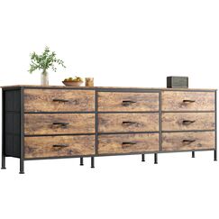 Huuger 160 cm Kommode f&uuml;r Schlafzimmer, Kommode f&uuml;r Schrank mit 9 Schubladen, gro&szlig;er TV-St&auml;nder f&uuml;r 55, 65, 70 Zoll Fernseher, Unterhaltungszentrum mit Stauraum, breite lange Kommode, rustikales Braun