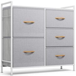 ROMOON Kommode f&uuml;r Schlafzimmer, Aufbewahrung und Organizer f&uuml;r Schrank mit 5 Schubladen, kleine Stoffkommode und Kommoden f&uuml;r Kinderzimmer, Wohnzimmer, Flur (Grau)