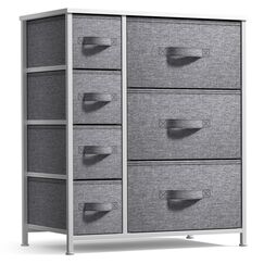 Sorbus Kommode mit Schubladen - M&ouml;bel-Aufbewahrungsschrank f&uuml;r Schlafzimmer, Flur, Schrank, B&uuml;ro Organisation - Stahlrahmen, Holzoberfl&auml;che, leicht zu ziehende Stoffeimer 7-Drawer Wei&szlig;/Grau