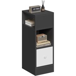EUGAD Nachttisch schmal, Beistelltisch mit 2 offenen Ablagen und 1 Schublade, 25x66x30 cm, Nachtschrank im Schlafzimmer, Nachtk&auml;stchen aus Holzwerkstoff, dunkelgrau, 0010CTG
