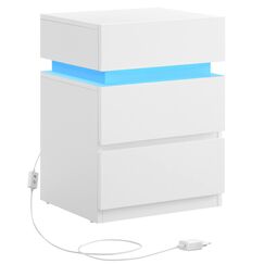 VASAGLE Nachttisch mit LED-Beleuchtung, Beistelltisch, einstellbare Farben, Sofatisch 3 Schubladen, Nachtschrank Schlafzimmer, modern, 35 x 40 x 55 cm, wei&szlig; LET630T10