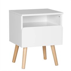 WOLTU&reg; Nachttisch Nachtkommode Nachtschrank Beistelltisch Sofatisch, mit Schublade und Offenem Fach, mit Beinen, Holz, Wei&szlig;, 40x33,5x50cm(BxTxH), TSR58ws