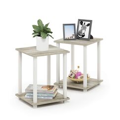 Furinno Simplistic Sofatisch, Couchtisch, Beistelltisch, mit 2 Ebenen, 2-er Set, Sonoma Eiche/Wei&szlig;