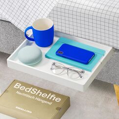 BedShelfie Nachttisch Zum Einh&auml;ngen Bettablage f&uuml;r Etagenbett und oberes Etagenbett, Essentials f&uuml;r Studentenwohnheimzimmer, Hochbett Organizer zum Anklipsen, Nachttisch Tablett &ndash; wei&szlig;e Holzrutsche