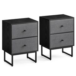 VASAGLE Nachttisch, 2er Set, Beistelltisch mit Stauraum, 2 herausnehmbare Schubladen, Nachtschrank f&uuml;r Schlafzimmer, Wohnzimmer, ebenholzschwarz-schiefergrau LGS229B56, 30 x 40 x 55 cm (T x B x H)