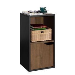 FurnitureR Freistehendes Anzeigeregal 2 Eimer Nachttisch mit Foto Lagerung Schrank Eine T&uuml;r B&uuml;cher Lagerung Regal Industrielle und Schwarz
