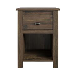Ameriwood Home Farmington Nachttisch im Landhausstil mit Scheunent&uuml;r-Design, verdeckte Schublade und offenem Schrank, strukturiert, verwittert, mittelbraunes Finish