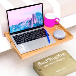 Bedshelfie Nachttisch f&uuml;r Etagenbett und Boxspringbett, Bettablage f&uuml;r WG-Zimmer, Betttablett schwebend, Bettablage zum Einh&auml;ngen &ndash; Plus Holz Natur