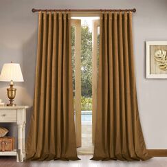 StangH 304,8 cm extra Lange goldbraune Samtvorh&auml;nge f&uuml;r Wohnzimmer, R&uuml;cklasche, Wandhintergrund, Vorh&auml;nge f&uuml;r Party, w&auml;rmeisolierte Raumteiler f&uuml;r Flur/Schlafzimmer, B 132 x L 304,8 cm, 2 Paneele