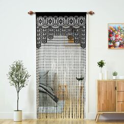 YaoYue Makramee-Spitzen-T&uuml;rvorhang f&uuml;r T&uuml;ren, Raumteiler, Hippie-Fensterpaneel, Raumteiler, Wandschrank, Vorh&auml;nge f&uuml;r Schlafzimmer, Schrank, T&uuml;rvorh&auml;nge, Dekorationen (90 x 200 cm, schwarz)