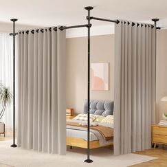 SUNALLY Raumteiler ohne Bohren Gardinenstange Wandteiler f&uuml;r Raumtrennung, 1,2&ndash;3 m (H) 71,1&ndash;289,6 cm (B) verstellbar, robuste Trennwand, Raumtrenner, freistehend, Spannvorhangst&auml;nder, schwarz