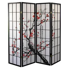 Schwarz 4 Panel Plum Blossom Screen Raumteiler