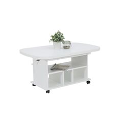 Hela Tische, Funktionscouchtisch Babsi, Holzwerkstoff melaminbeschichtet, Wei&szlig;, h&ouml;henverstellbar 53-63 cm, ausziehbar 107-157 cm, auf Rollen
