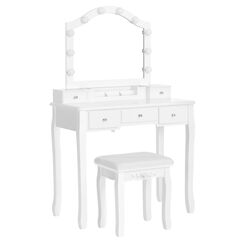 VASAGLE Schminktisch-Set, Frisiertisch, gepolsterter Hocker, 10 Gl&uuml;hbirnen, abnehmbare Aufbewahrungsbox mit 6 F&auml;chern, 5 Schubladen, 1 Schubladenteiler, Geschenkidee, f&uuml;r Schlafzimmer, wei&szlig; RDT170W01