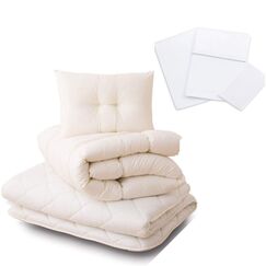EMOOR 6-Teiliges Futon Set CLASSE(Matratze, Tr&ouml;ster, Kopfkissen, Bettdeckenbezug, Spannbetttuch und Kissenbezug), 140 x 200 cm, Wei&szlig;, Hergestellt in Japan