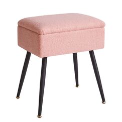 Aibiju Schminktisch-Stuhl mit Stauraum, Rechteckiger Fu&szlig;hocker aus Kunst-Teddyfell mit Metallbeinen, Make-up-Schminkhocker, Beistelltisch f&uuml;r Make-up-Raum, Schlafzimmer, Pink YD-SMS137P