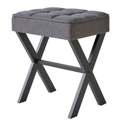 IBUYKE Quadratischer Make-up Hocker mit X-Bein Fu&szlig;st&uuml;tze, Leinen Fu&szlig;st&uuml;tze, Ottoman Sitz Eitelkeit Hocker, Multi-Use als Kleiner Beistelltisch, f&uuml;r Schlafzimmer, Wohnzimmer, grau L/G-70G