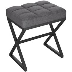 YMYNY Schminkhocker, Fu&szlig;hocker, Leinen Sitzhocker, Make-up Dressing Hocker mit X-f&ouml;rmigen Metallbeinen, f&uuml;r Eitelkeit, Wohnzimmer, Schlafzimmer, Eingang, Flure 40&times;30&times;46CM Dunkelgrau HBD033G