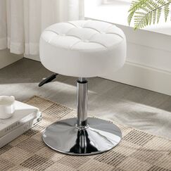 LUE BONA 360&deg; Drehbarer Schminktisch Hocker, H&ouml;henverstellbar Schminkhocker, Sitzhocker aus Kunstleder mit Knopfgepolstertes Design, Wei&szlig;