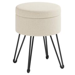 SONGMICS Sitzhocker, runder Hocker mit Stauraum, Aufbewahrungsbox mit Deckel, Schminkhocker, 39 x 44,1 cm (&Oslash; x H), Metallbeine, gepolsterter Sitz, Wohnzimmer, Schlafzimmer, cremewei&szlig; LOM002W01