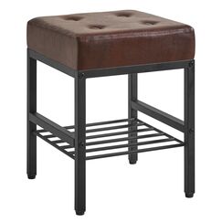 IBUYKE Quadratischer Make-up-Hocker mit justierbaren F&uuml;&szlig;en und Stauraum, Fu&szlig;st&uuml;tzenstuhl, PU-Sitz Eitelkeitshocker, Multi-Use als Kleiner Beistelltisch oder Ottoman, f&uuml;r Schlafzimmer, Braun L/G-60Z