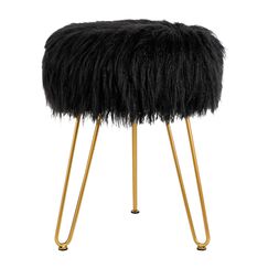 Fu&szlig;st&uuml;tze Hocker Rund Samt Aufbewahrung Moderner Ottoman Gepolsterter Schminktisch Fu&szlig;hocker Hocker Beistelltisch Sitz Schminkstuhl mit Golden Metallbeinablage Top Couchtisch (F Schwarz)