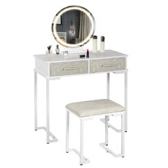 Jooli H Schminktisch Set, Wei&szlig; Schminktisch Schminktisch mit Schiebespiegel, gro&szlig;er Schublade und Hocker
