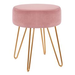 Duhome Sitzhocker Schminktisch Hocker Samt Hocker Runder Ottoman Hocker Gepolsterter Hocker mit Metallbeine f&uuml;r Schminktisch Wohnzimmer Schlafzimmer, Hellrosa