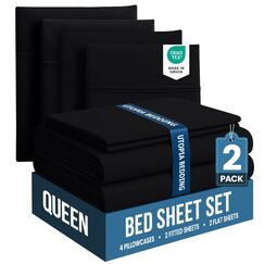 Utopia Bedding Queen-Size-Bettw&auml;sche-Set, Gro&szlig;packung mit 2 Bettlaken-Sets, perfekt f&uuml;r Spa, Hotel und G&auml;stezimmer, geb&uuml;rstete Mikrofaser, schrumpf- und lichtbest&auml;ndig, pflegeleicht, Schwarz