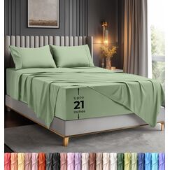 Utopia Bedding Bettw&auml;sche-Set mit tiefen Taschen f&uuml;r King-Size-Bett, passend f&uuml;r Matratzen bis zu 53,3 cm, 4-teiliges Bettlaken, weich, k&uuml;hlend, farbecht und schrumpffrei, Salbeigr&uuml;n