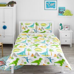 Bloomsbury Mill - Bettw&auml;sche 200 x 200 cm Dinosaurier f&uuml;r Kinder &ndash; Doppelbett Bettw&auml;scheset f&uuml;r Jungen und M&auml;dchen &ndash; Jurassic Dino Wendebettw&auml;sche und 2 Kissenbezug Set
