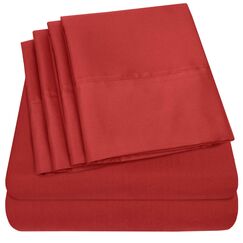 Sweet Home Collection 6-teiliges 1500 Supreme Collection, geb&uuml;rstete Mikrofaser, tiefes Bettlaken-Set, 2 zus&auml;tzliche Kissenbez&uuml;ge, tolles Preis-Leistungs-Verh&auml;ltnis, kurzes Queen-Size-Bett, Samba-Rot